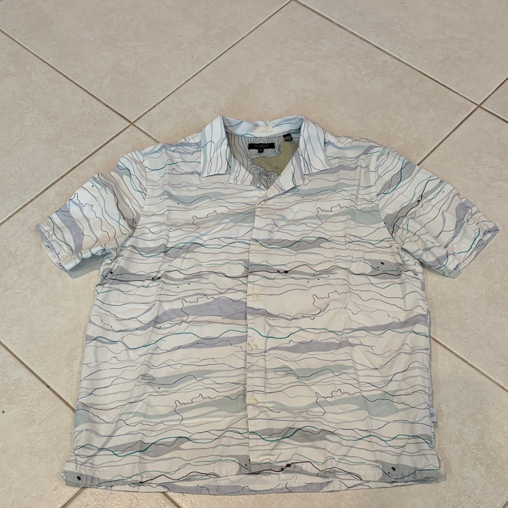 Ted Baker White and Blue Patterned Button Up Shirt